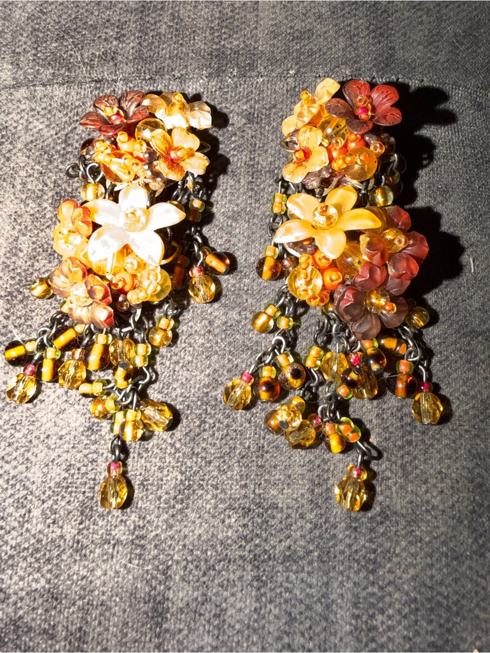 Vintage Floral Cascade Yellow & Amber Drop Earrings